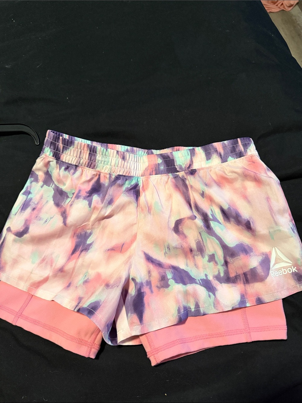 Reebok Pink, Purple & Teal Tie-Dye Double-Layer Athletic Shorts